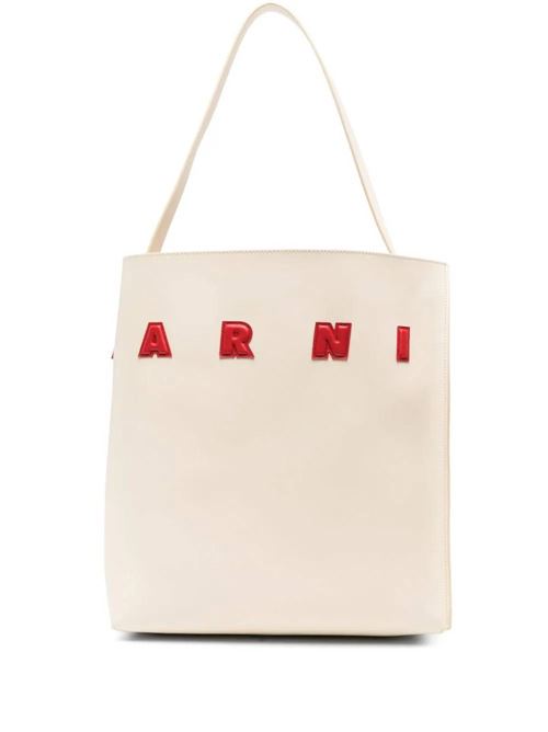 beige calf leather stitched edge logo lettering Marni | SHMP0106U0P6483ZO721