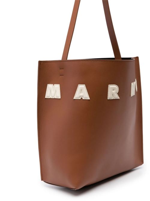 Shopping marrone/bianca con logo davanti Marni | SHMP0111U0P6483ZO722