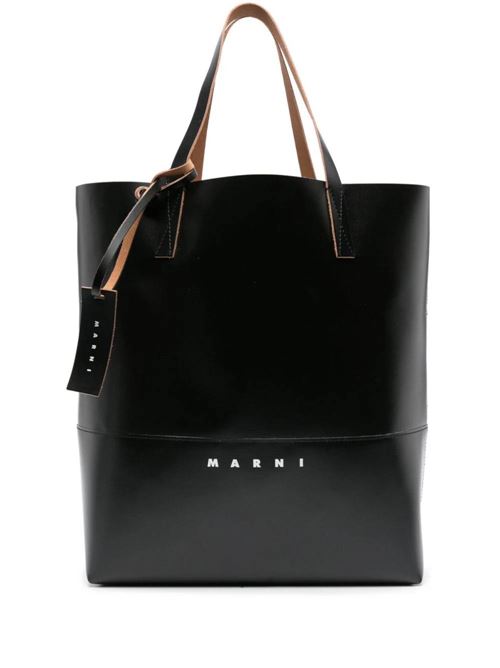 black faux leather textured finish laser-cut finish logo print Marni | SHMQ0037A1P576900N99