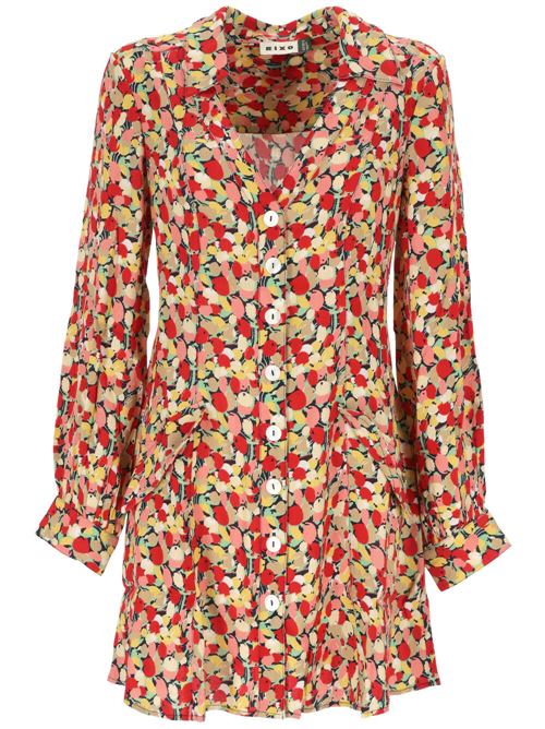 red, multicolour crepe texture all-over floral print spread collar V-neck Rixo | 10022491243528