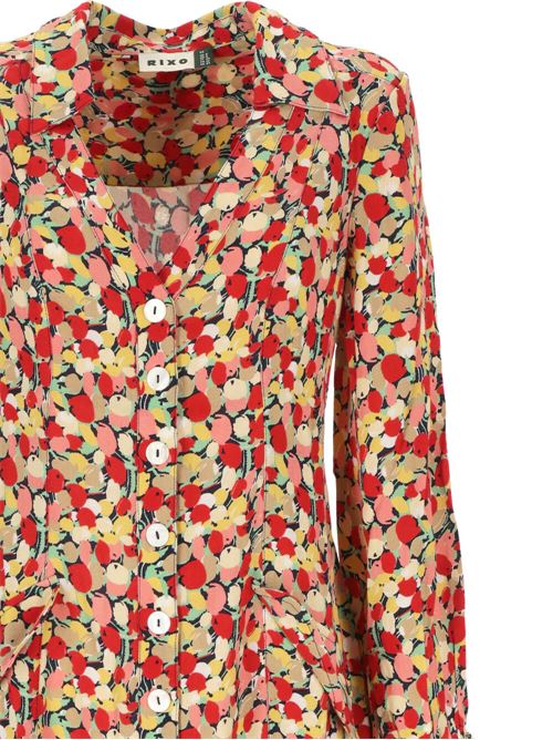 red, multicolour crepe texture all-over floral print spread collar V-neck Rixo | 10022491243528