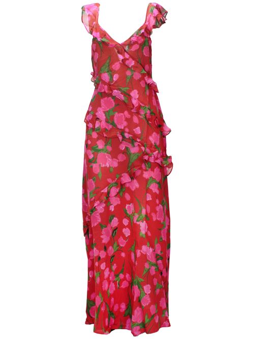 bright red silk all-over floral print ruffled Rixo | 10022691243577