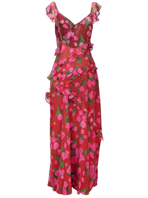 bright red silk all-over floral print ruffled Rixo | 10022691243577