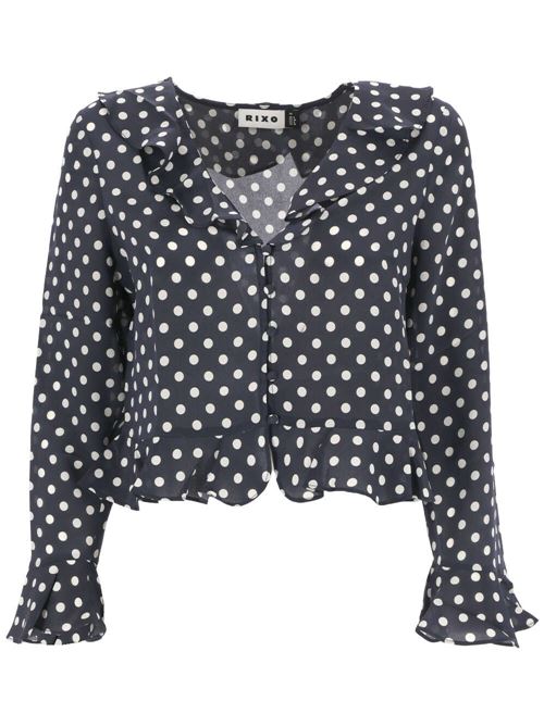 navy blue, white silk cady texture all-over polka Rixo | 30022631243557