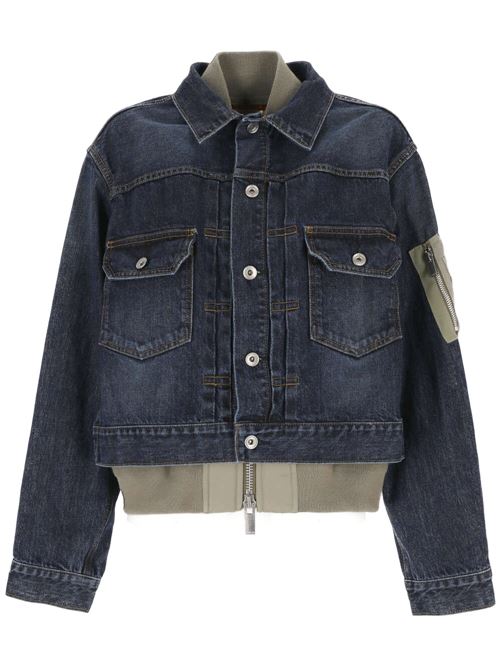 denim lavato in cotone blu indaco/cachi Sacai | 24-07135433