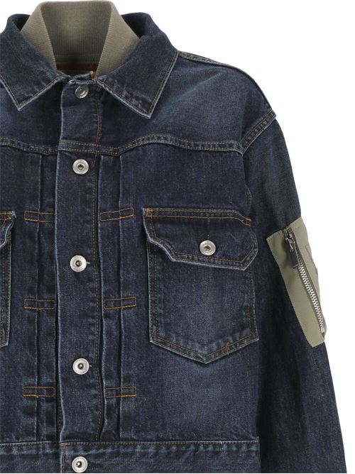 denim lavato in cotone blu indaco/cachi Sacai | 24-07135433