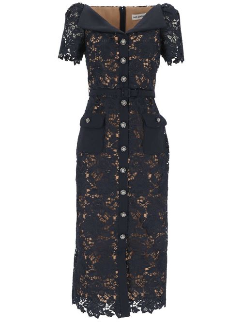 Navy blue/beige floral-lace dress Self-Portrait | RS24-126MBLNAVY