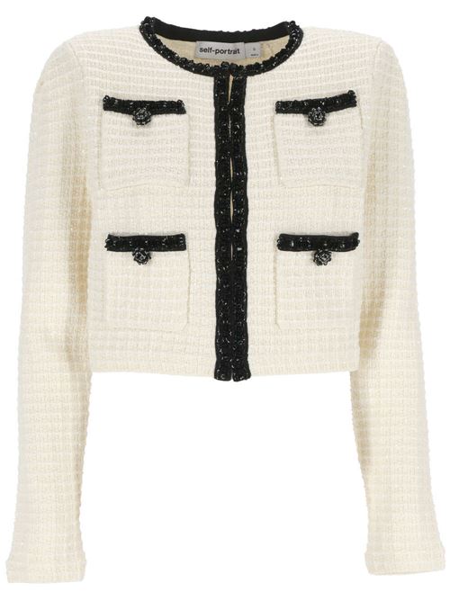 Cream white/black knitted jacket Self-Portrait | RS24-133JCCREAM