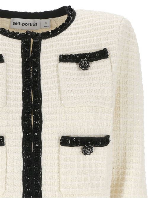 Cream white/black knitted jacket Self-Portrait | RS24-133JCCREAM