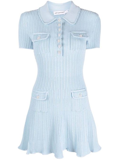 Sky blue knitted construction ribbed knit dress Self-Portrait | RS24-134SBLBLUE