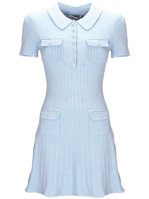 Sky blue knitted construction ribbed knit dress Self-Portrait | RS24-134SBLBLUE