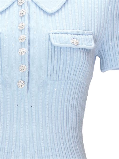 Sky blue knitted construction ribbed knit dress Self-Portrait | RS24-134SBLBLUE