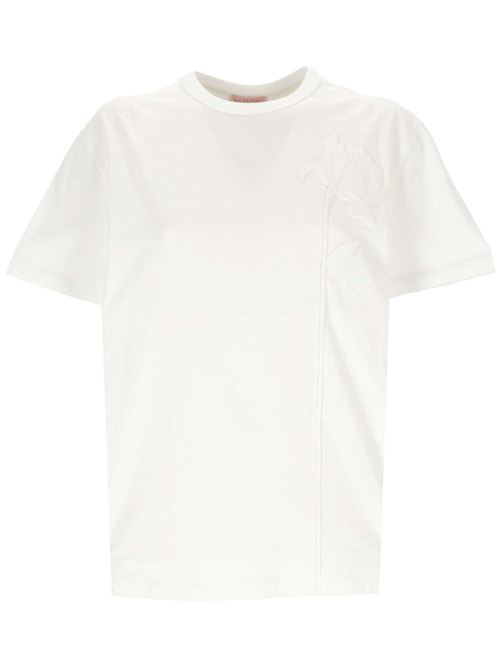 T-shirt in cotone bianco texture applicazioni floreali Valentino | 4V0MG01FA220BO