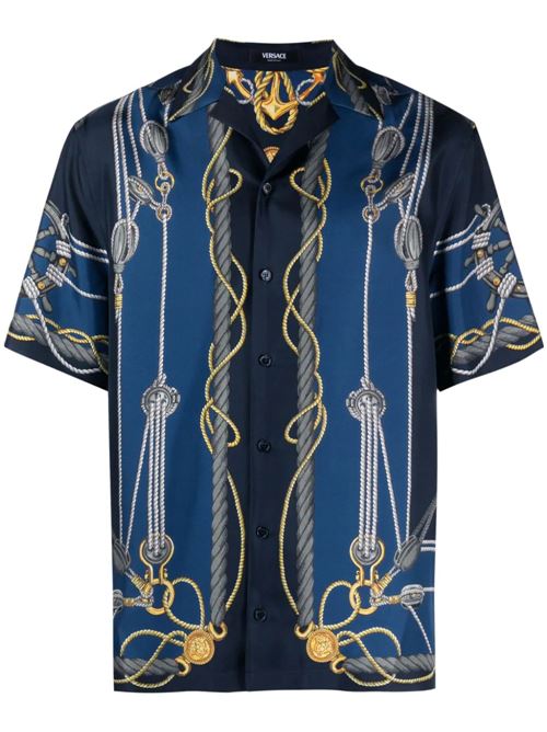 Blue/multicolour silk shirt Versace | 10039261A097625U170