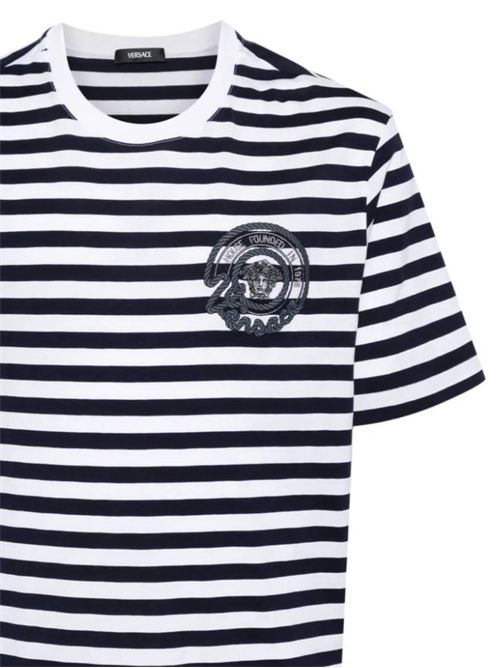 Navy blue/white cotton jersey t-shirt Versace | 10133021A098732WL60