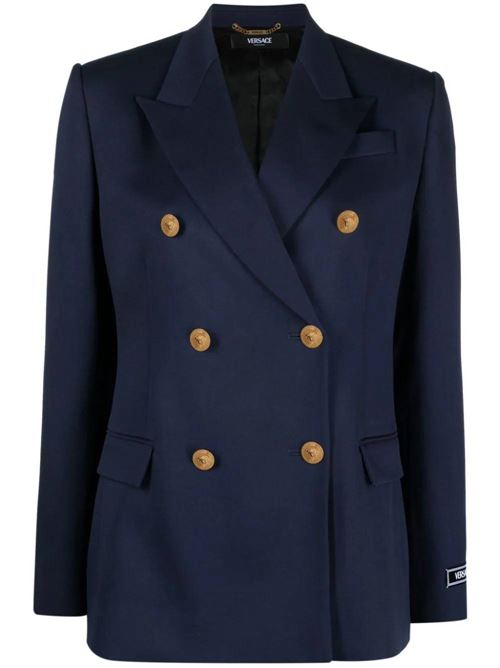 Navy blue stretch-wool logo patch jacket Versace | 10134631A046491UI20