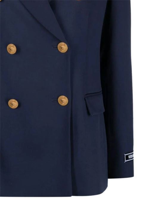 Navy blue stretch-wool logo patch jacket Versace | 10134631A046491UI20