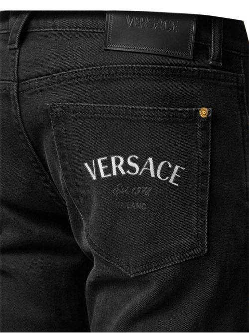 black stretch-cotton embroidered logo Versace | 10138861A097871D510