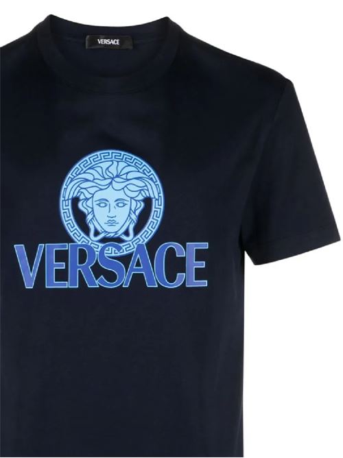 Navy blue cotton jersey t-shirt Versace | 10142261A100881UI20