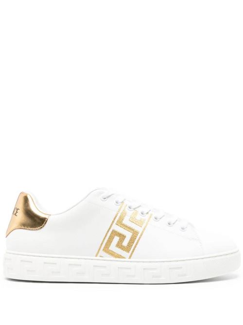 White/gold-tone calf leather sneaker Versace | 10144601A007762W110