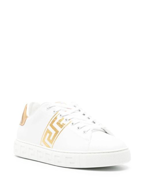 White/gold-tone calf leather sneaker Versace | 10144601A007762W110