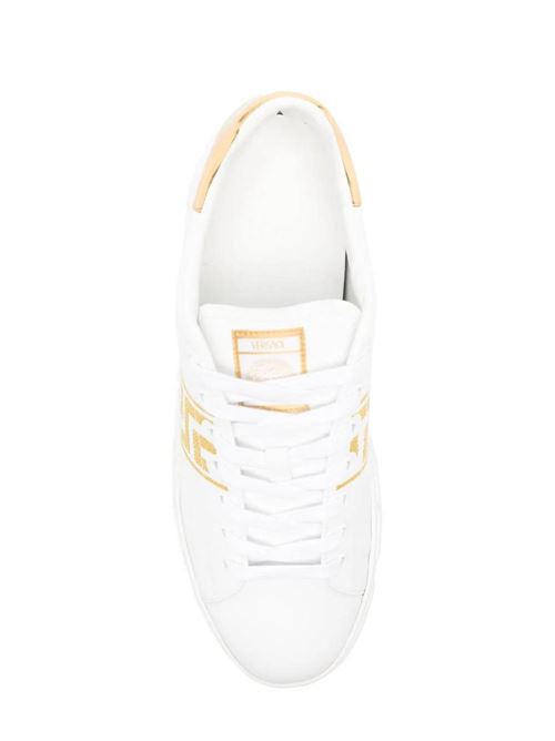 White/gold-tone calf leather sneaker Versace | 10144601A007762W110