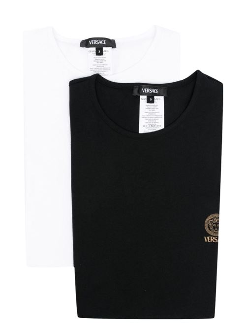 T-shirt in cotone organico con logo bianca/nera in confezione da 2. Versace | AU101931A10011A225E