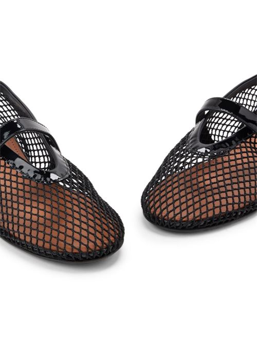 Black fishnet construction leather trim ballerina Alaïa | AA3A029TK007999