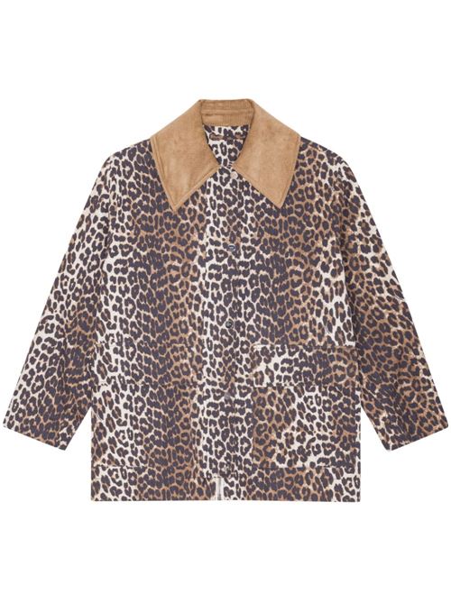 Leopard Printed Canvas Midi Jacket GANNI | W0391859