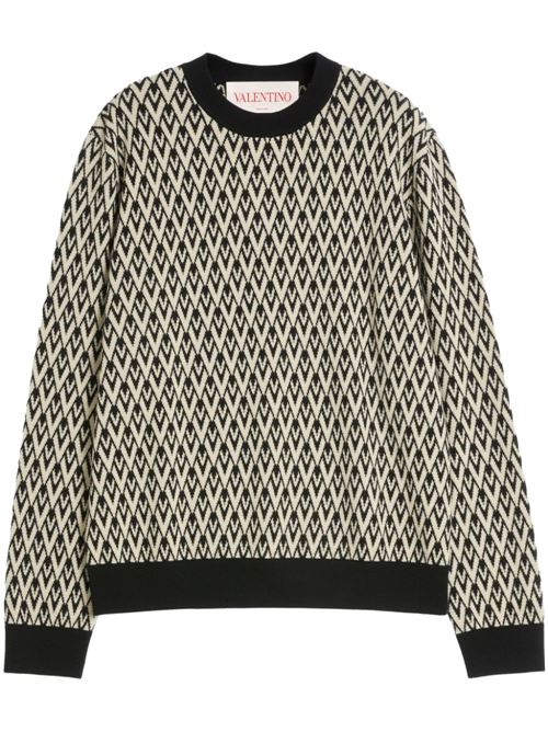 Valentino crew-neck sweater in wool with all-over Toute la V jacquard motif VALENTINO GARAVANI | 6V3KC33KAR0QTD