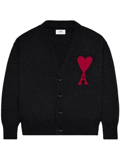 Black/cardinal red wool intarsia-knit logo AMI | BFUKC006.018009