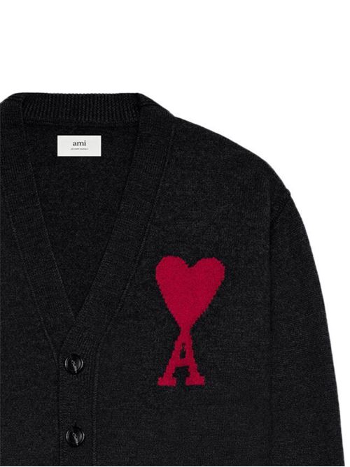 Black/cardinal red wool intarsia-knit logo AMI | BFUKC006.018009