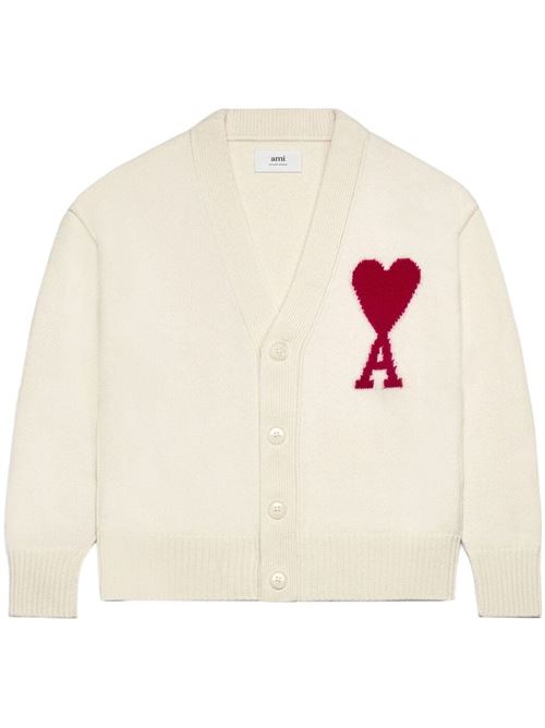 Cardigan bianco con logo rosso AMI | BFUKC006.018154