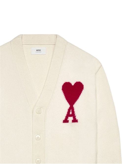 Cardigan bianco con logo rosso AMI | BFUKC006.018154