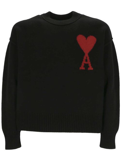 Maglione nero con logo rosso AMI | BFUKS006.018009