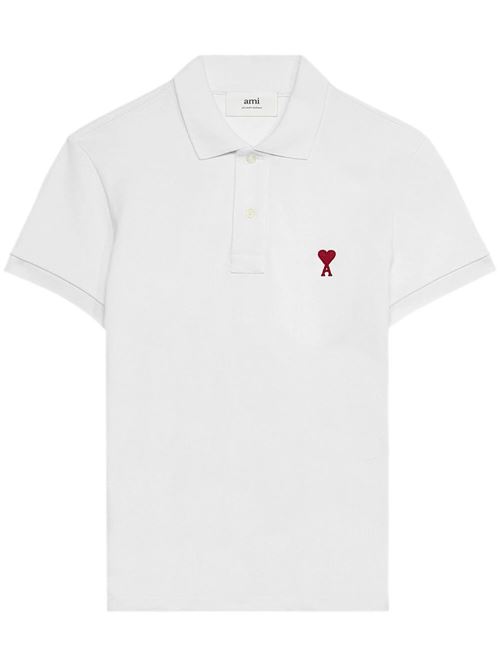 Chalk white organic cotton piqué polo AMI | BFUPL001.760100