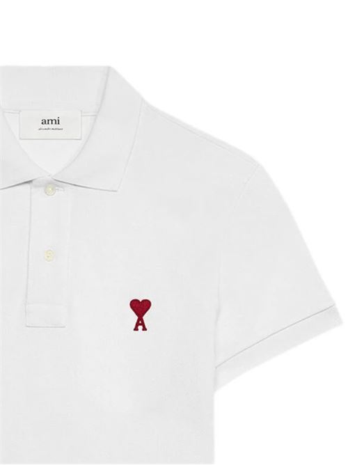 Chalk white organic cotton piqué polo AMI | BFUPL001.760100