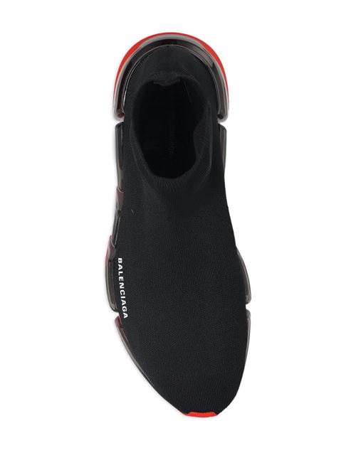 Sneaker Speed 2.0 Full Clear Sole In Maglia Riciclata da Uomo in Nero/rosso BALENCIAGA | 617239W2DC41060