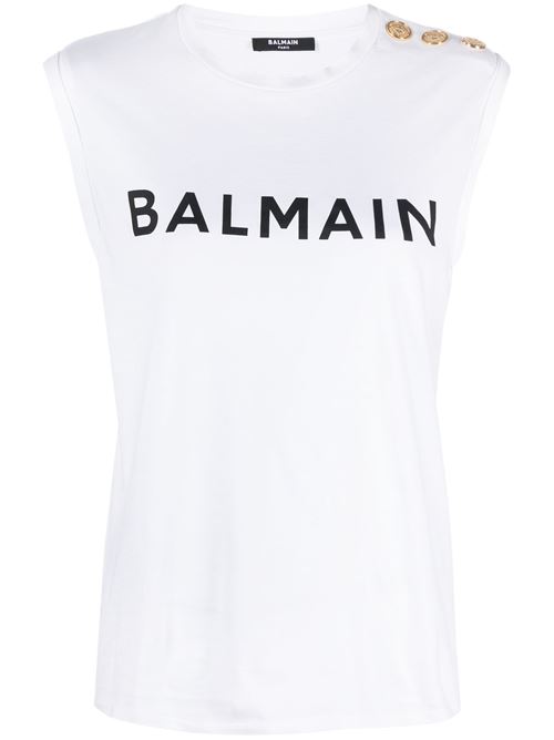 Top con stampa logo BALMAIN | CF1ED001BB02GAB