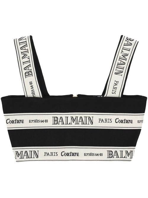 Cropped top in jacquard with logo ribbon motif BALMAIN | EF1AA370JJ95EDY