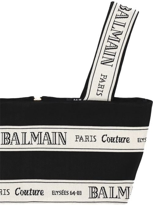 Cropped top in jacquard with logo ribbon motif BALMAIN | EF1AA370JJ95EDY