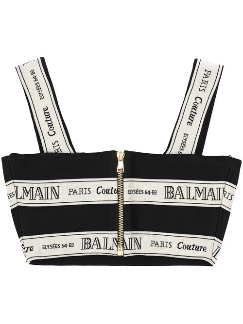 Cropped top in jacquard with logo ribbon motif BALMAIN | EF1AA370JJ95EDY