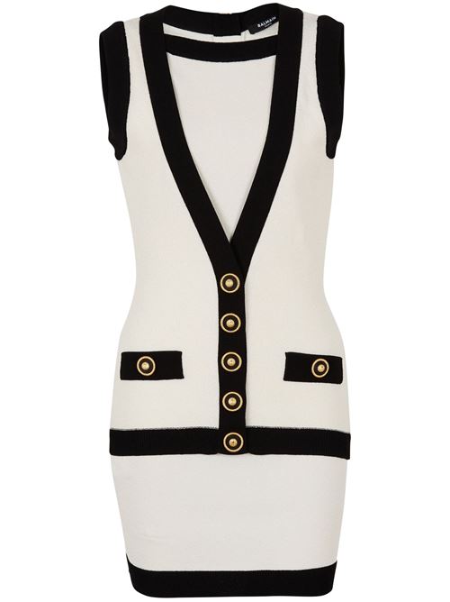 White/black knitted dress BALMAIN | EF1R5086KH88GAU