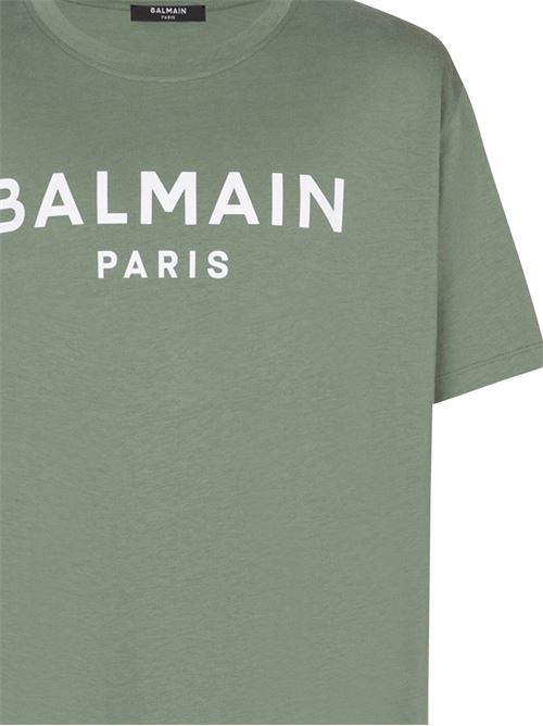 T-shirt in cotone verde con logo BALMAIN | EH1EG010BB73UMA