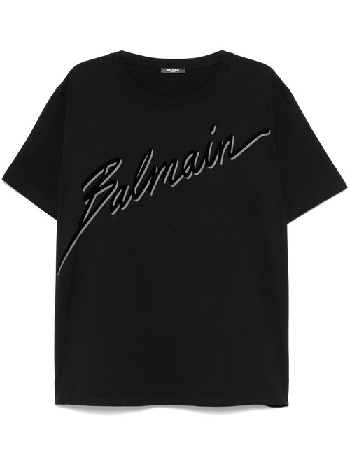 Black crew neck logo t-shirt BALMAIN | EH1EG010BC86EAP