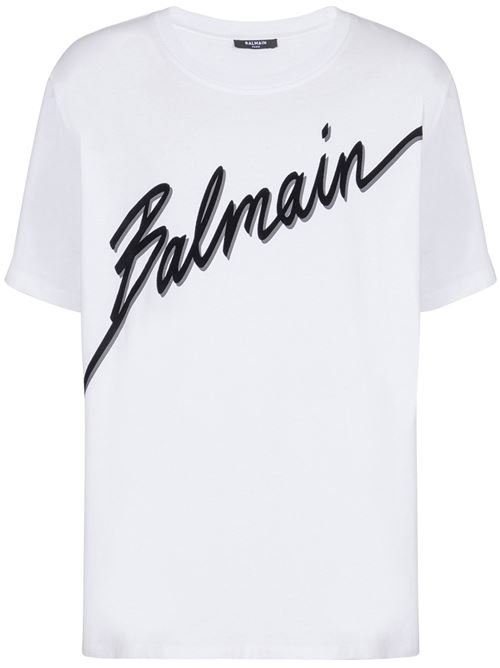 White cotton logo print t-shirt BALMAIN | EH1EG010BC86GAB