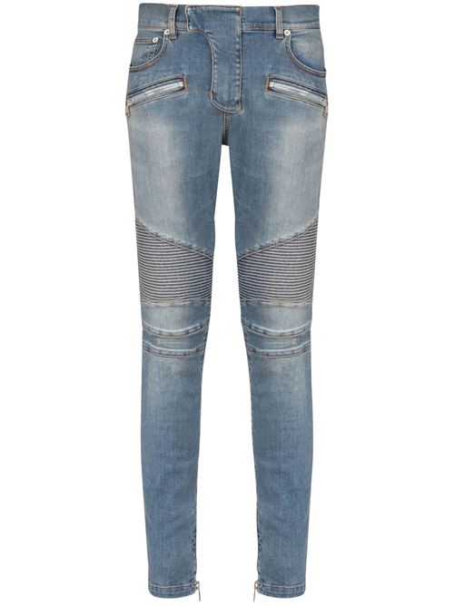 Denim di cotone elasticizzato blu indaco BALMAIN | EH1MG115DF446FF