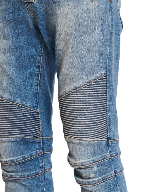 Denim di cotone elasticizzato blu indaco BALMAIN | EH1MG115DF446FF