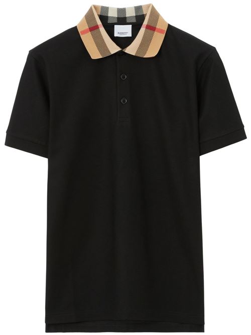 Black cotton check print contrasting polo collar BURBERRY | 8071620X