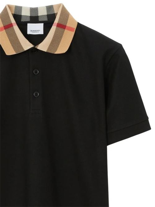 Colletto polo a contrasto con stampa a quadri in cotone nero BURBERRY | 8071620X